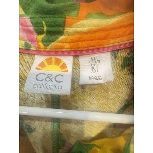 C&C California Linen Blend Dress Tropical Print Sleeveless Size Large L - Picture 3 of 4